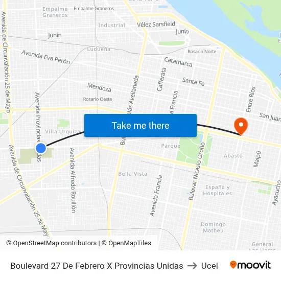 Boulevard 27 De Febrero X Provincias Unidas to Ucel map