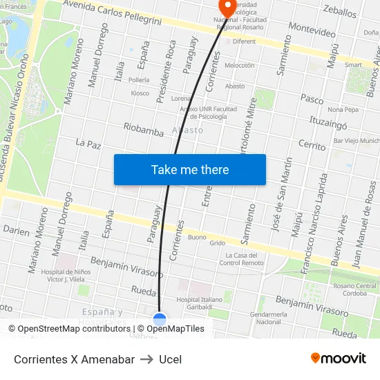 Corrientes X Amenabar to Ucel map