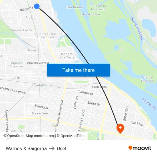 Warnes X Baigorria to Ucel map