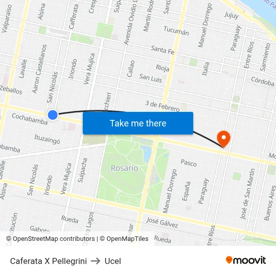 Caferata X Pellegrini to Ucel map