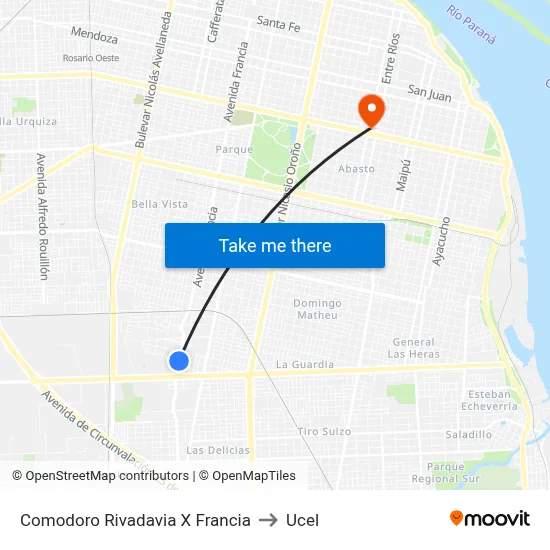 Comodoro Rivadavia X Francia to Ucel map
