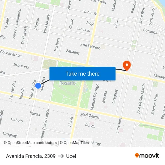Avenida Francia, 2309 to Ucel map