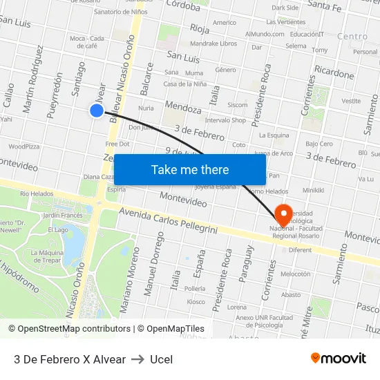 3 De Febrero X Alvear to Ucel map