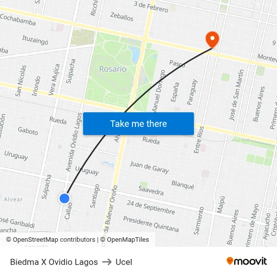 Biedma X Ovidio Lagos to Ucel map