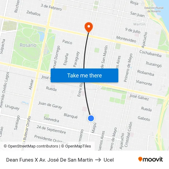 Dean Funes X Av. José De San Martín to Ucel map