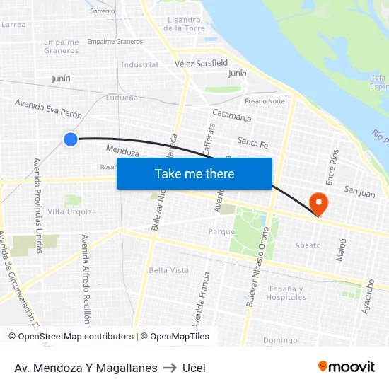 Av. Mendoza Y Magallanes to Ucel map