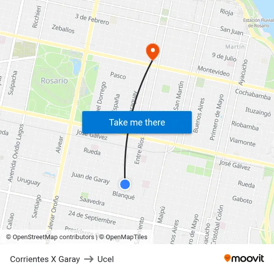 Corrientes X Garay to Ucel map