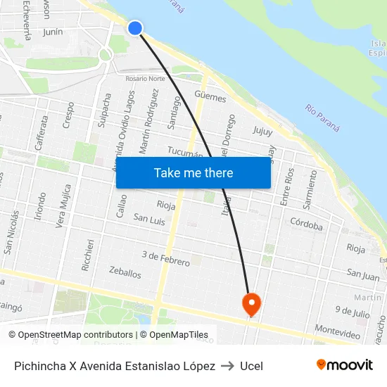 Pichincha X Avenida Estanislao López to Ucel map