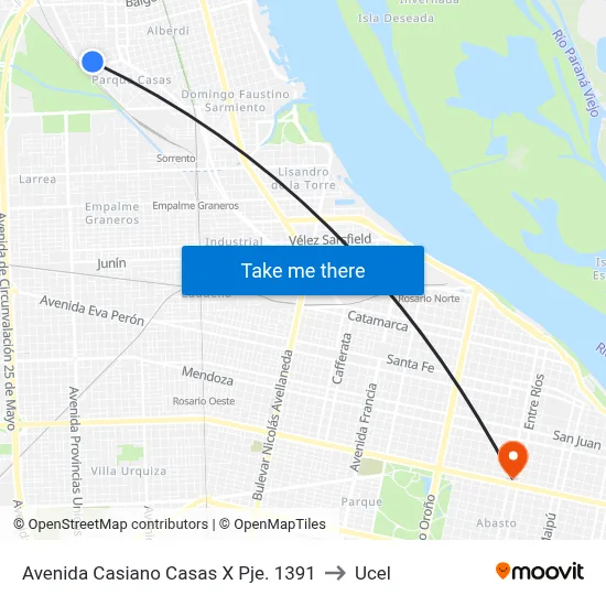 Avenida Casiano Casas X Pje. 1391 to Ucel map