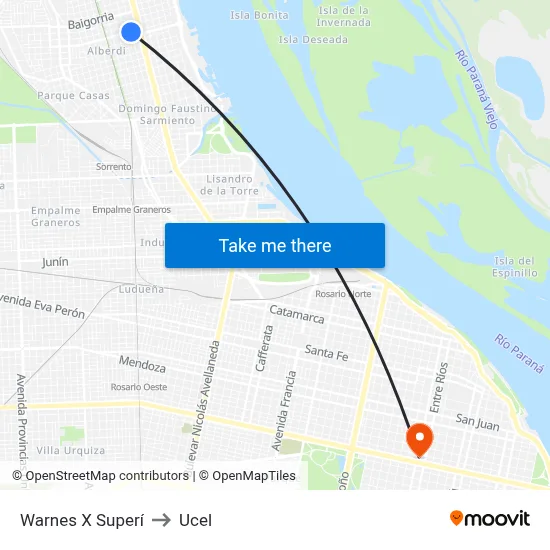 Warnes X Superí to Ucel map