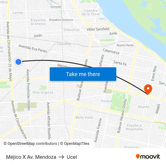 Méjico X Av. Mendoza to Ucel map