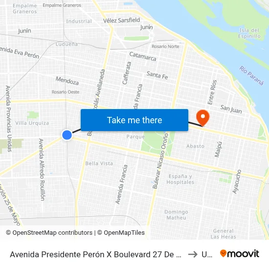Avenida Presidente Perón X Boulevard 27 De Febrero to Ucel map