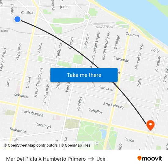 Mar Del Plata X Humberto Primero to Ucel map