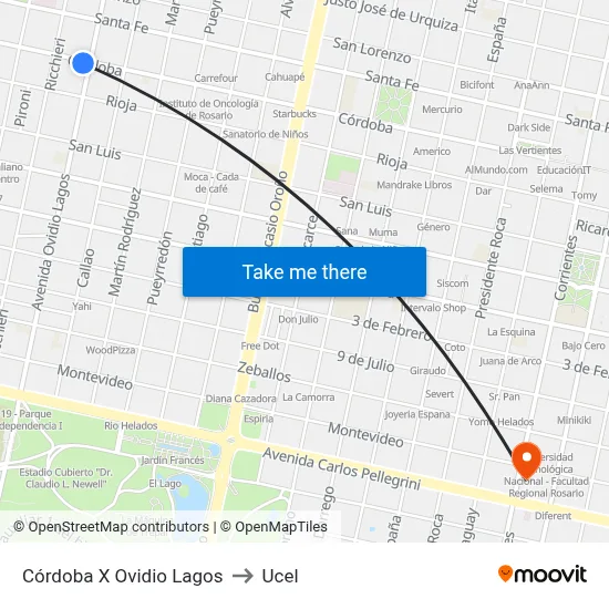 Córdoba X Ovidio Lagos to Ucel map