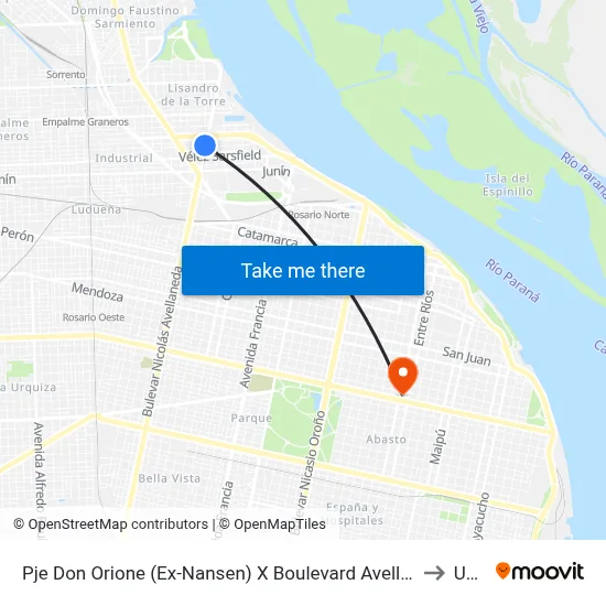 Pje Don Orione (Ex-Nansen) X Boulevard Avellaneda to Ucel map