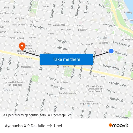 Ayacucho X 9 De Julio to Ucel map