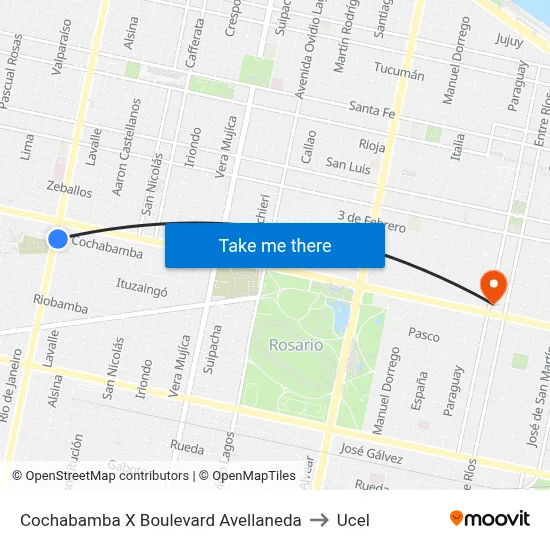 Cochabamba X Boulevard Avellaneda to Ucel map