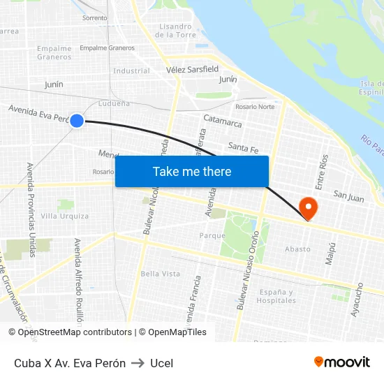 Cuba X Av. Eva Perón to Ucel map