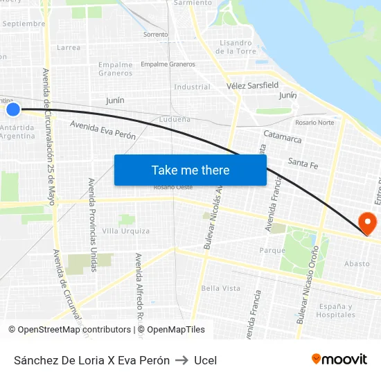 Sánchez De Loria X Eva Perón to Ucel map