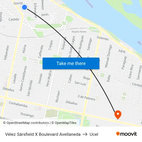 Vélez Sársfield X Boulevard Avellaneda to Ucel map