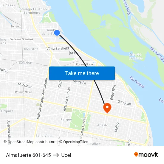 Almafuerte 601-645 to Ucel map