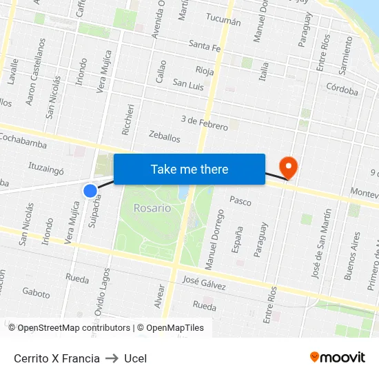 Cerrito X Francia to Ucel map