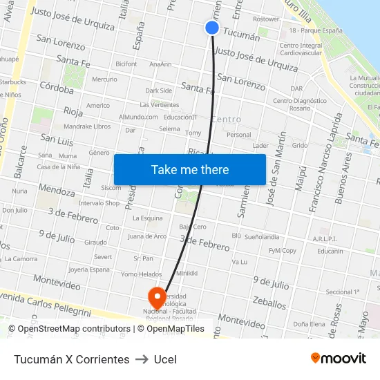 Tucumán X Corrientes to Ucel map