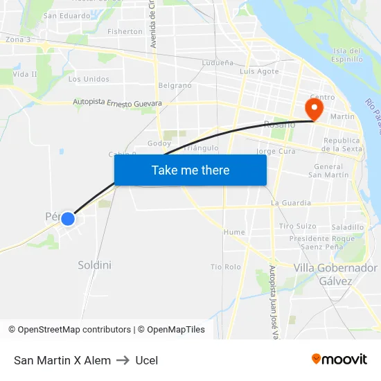 San Martin X Alem to Ucel map