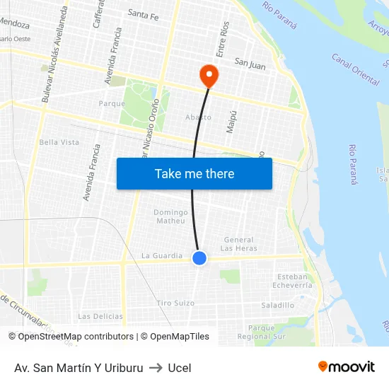 Av. San Martín Y Uriburu to Ucel map