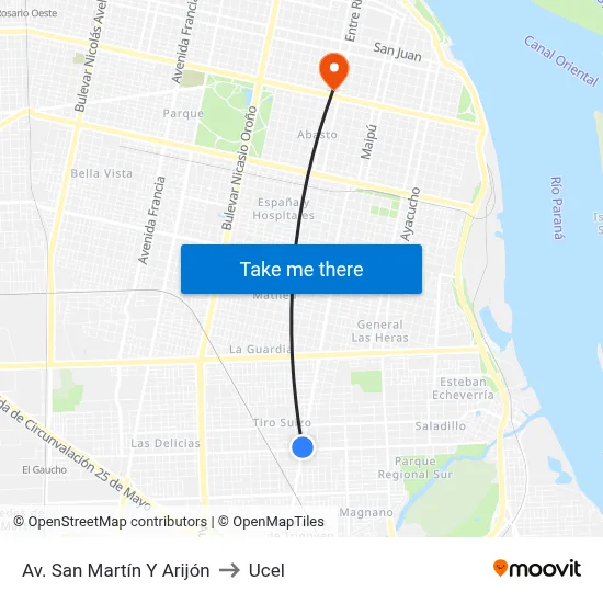 Av. San Martín Y Arijón to Ucel map