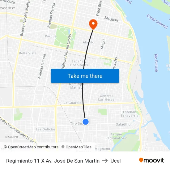 Regimiento 11 X Av. José De San Martín to Ucel map
