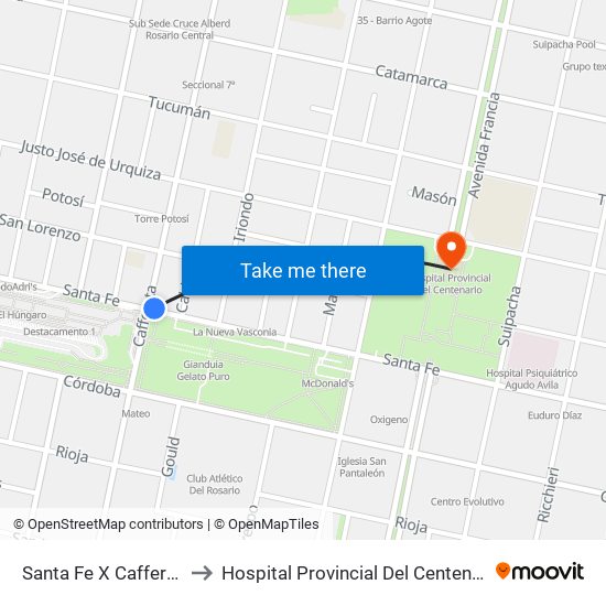 Santa Fe X Cafferata to Hospital Provincial Del Centenario map