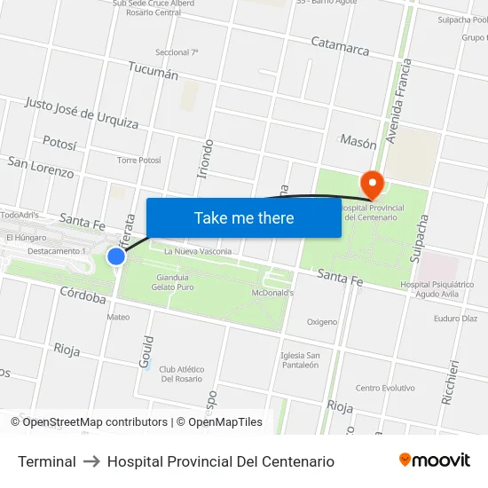 Terminal to Hospital Provincial Del Centenario map