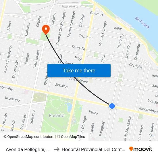 Avenida Pellegrini, 1398 to Hospital Provincial Del Centenario map