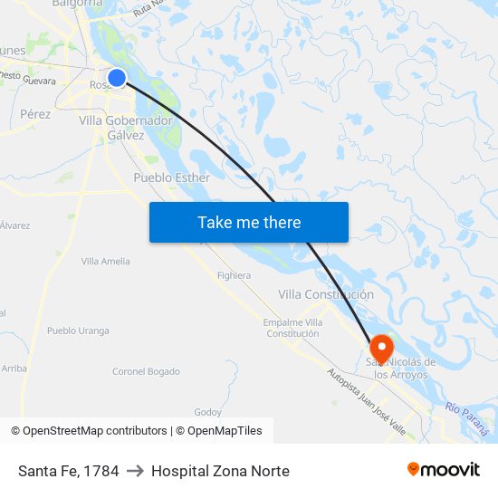 Santa Fe, 1784 to Hospital Zona Norte map