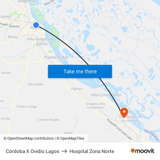 Córdoba X Ovidio Lagos to Hospital Zona Norte map