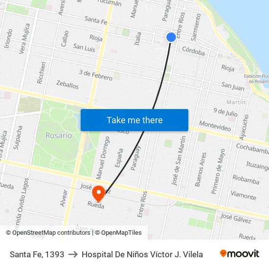 Santa Fe, 1393 to Hospital De Niños Víctor J. Vilela map