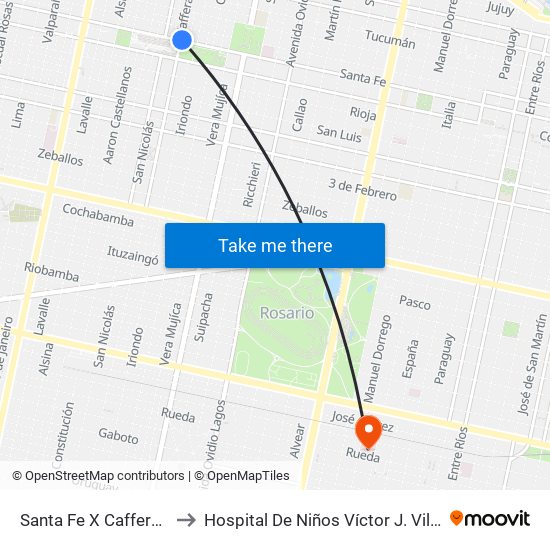 Santa Fe X Cafferata to Hospital De Niños Víctor J. Vilela map