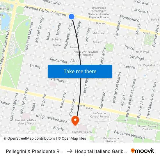 Pellegrini X Presidente Roca to Hospital Italiano Garibaldi map