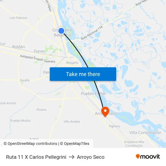 Ruta 11 X Carlos Pellegrini to Arroyo Seco map