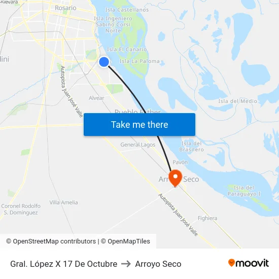Gral. López X 17 De Octubre to Arroyo Seco map