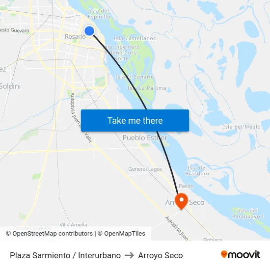 Plaza Sarmiento / Interurbano to Arroyo Seco map