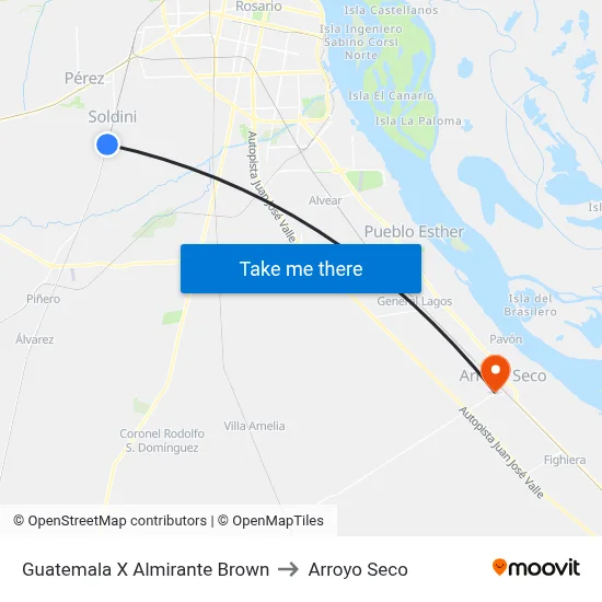 Guatemala X Almirante Brown to Arroyo Seco map