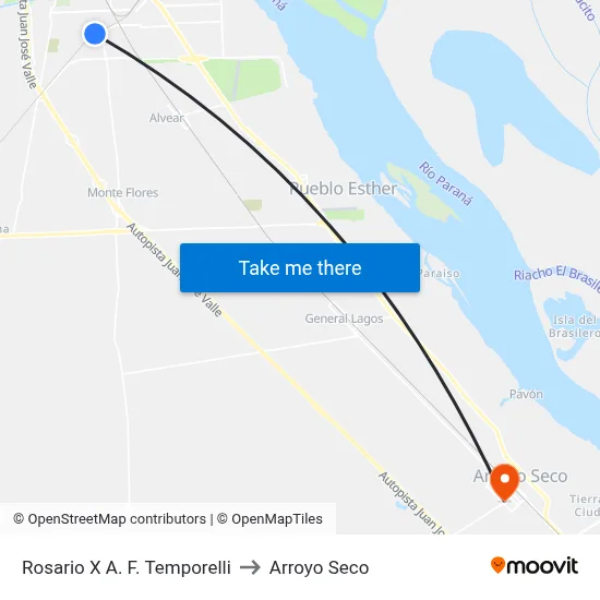 Rosario X A. F. Temporelli to Arroyo Seco map