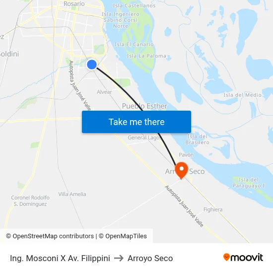Ing. Mosconi X Av. Filippini to Arroyo Seco map