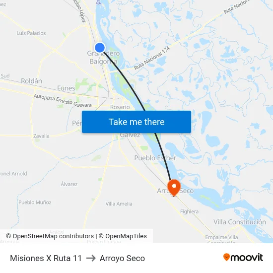 Misiones X Ruta 11 to Arroyo Seco map