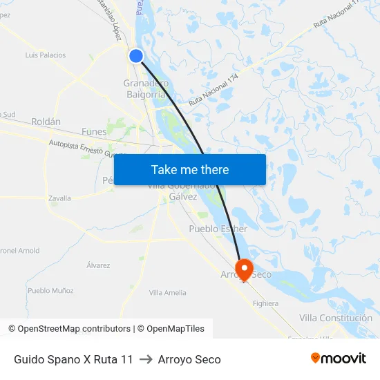Guido Spano X Ruta 11 to Arroyo Seco map