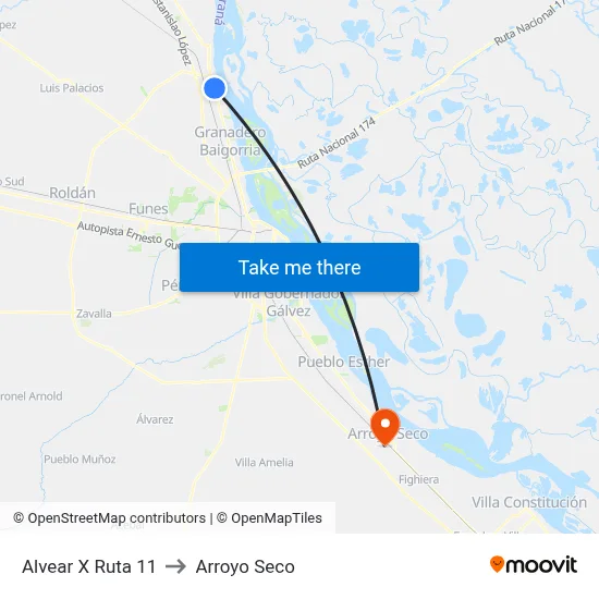 Alvear X Ruta 11 to Arroyo Seco map