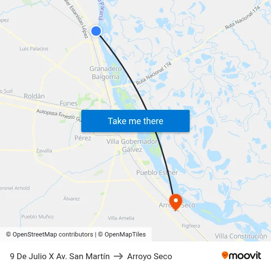 9 De Julio X Av. San Martín to Arroyo Seco map