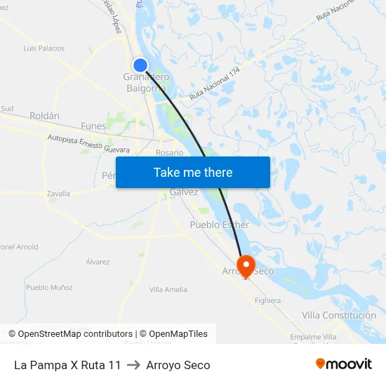 La Pampa X Ruta 11 to Arroyo Seco map